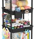 4 Tier Rolling Utility Cart with Drawer, Storage Organizer Cart with 2 Lockable Wheels, Multifunctional Rolling Storage Cart for Bathroom, Kitchen, Craft, Makeup, Baby Essentials, Black