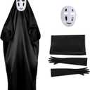 No Face Man Kaonashi Cosplay Costumes Halloween Outfits Full Set Costume Suit With Mask+Clothes+Gloves (Large, Black)