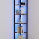 Furnulem 6 Tier Corner Shelf with LED Light, 67.5 Tall Standing Shelf Organizer, Narrow Bookshelf with Storage Rack for Wall Corner, Living Room, Bedroom, Metal Frame, Wood Display Shelf