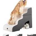 Dog Stairs for High Beds with Tunnel, 4-Step Dog Steps for Small Dogs and Cats, Foldable Pet Stairs for High Bed Climbing, Non-Slip Balanced Pet Step Indoor, Beige
