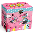 Jewelkeeper Girl Power Superhero Musical Jewelry Box with 2 Pullout Drawers - Plays Fur Elise Tune - Durable Pine Fiberboard Storage Box with Spinning Superhero Doll and Velvet Lining for Girls Gifts