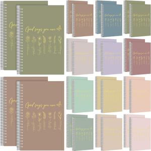 MotiMind 24 Pcs Floral Christian Spiral Notebook Set Christian Gifts for Women God Says You Are Bible Verse Inspirational Prayer Journal with Gold Foil Cover for Church 5.5" x 8.3" (Morandi)