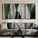 Large Framed Green Abstract Wall Art for Living Room, 3 Piece Modern Canvas Prints Paintings Artwork for Walls, Green Black Gold Abstract Pictures for Hallway Dining Bedroom Office Wall Decor 24x36 In