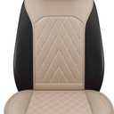 Sanwom Universal Front Leather Car Seat Covers 2 Pcs Luxury Seat Covers, Anti-Slip Waterproof Auto Driver Cushions Fit SUV Pickup Van Sedan, Chevy Silverado GMC Sierra Dodge Ram Tacoma Ford (Beige Yellow)