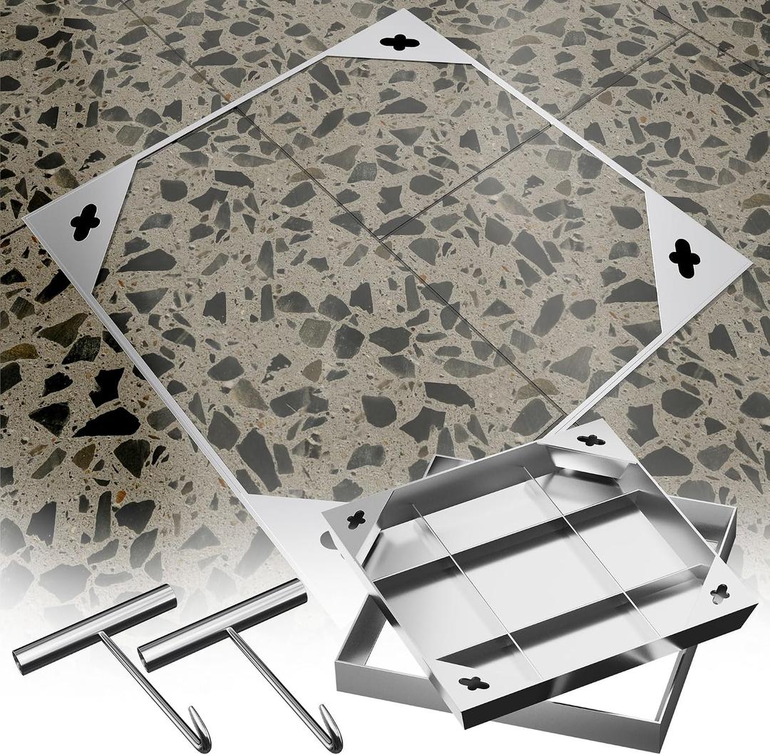 32x32 inch Stainless Steel Invisible Manhole Cover, Square Recessed Septic Tank Cover with Lifting Hook and Frame, for Pavement/Driveway