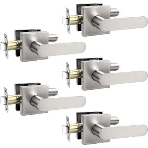Heavy Duty Passage Door Handle, Door Lever with Rectangular Design, Non-Locking for Hallway Closet, Easy Installation, Satin Nickel, 5 Pack