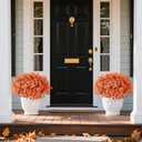 2 x Alupssuc 24 Bundles Artificial Fall Mums Flowers for Outdoors Decoration, UV Resistant Silk Violet and Faux Eucalyptus Autumn Fake Plants for Outside Indoor Yard Home Patio Porch Decor, Fall Red