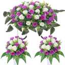 3 Pcs Artificial Cemetery Flower Saddles Cemetery Flowers for Grave Memorial Grave Flowers with Vases for Cemetery Decoration
