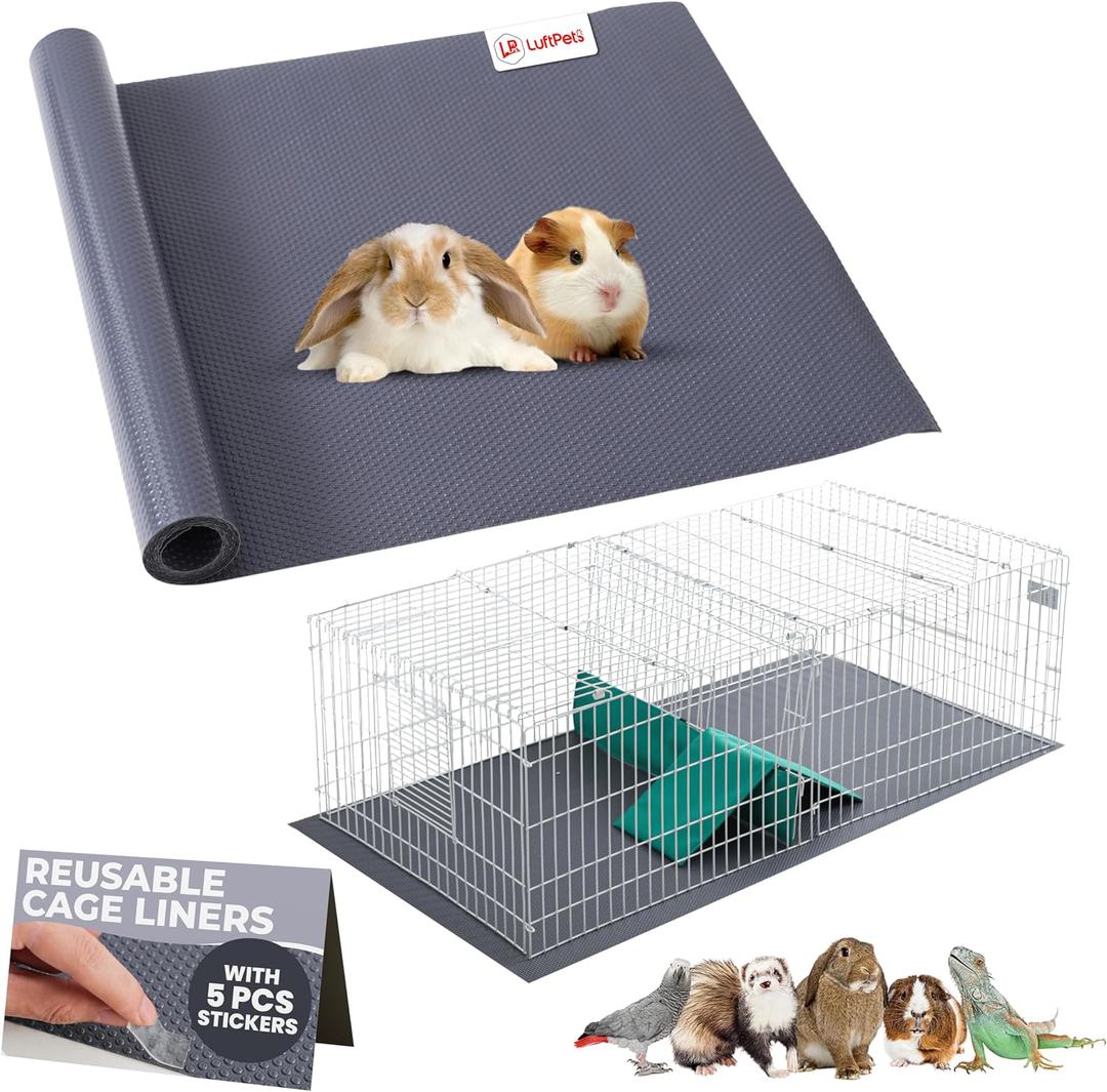 Waterproof Guinea Pig Cage Liner (1 EVA Roll with 5 Stickers), Easily Cut to Fit Hamster & Rabbit Cages, Reusable & Anti-Skid Rabbit Bedding, Ideal for Reptile Enclosures, 18"x79", Gray