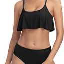 Beautikini Period Swimwear for Teens Menstrual Leakproof Ruffle Bikini Set Period Bikini Swimsuits Period Bathing Suits for Teen Girls(Black,Small)