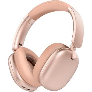 C6 Active Noise Cancelling Headphones, Wireless Over Ear Bluetooth Headphones, 60H Playtime, Lightweight Folding Deep Bass Comfort Fit Ear Cups Headset with Mic for iPad/PC/Home Rose Gold