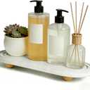 Instant Dry Sink Tray, Anti-Slip Stone Sink Caddy, Durable Kitchen Sink Organizer, Quick Dry Water Absorbing Stone Tray for Bathroom Counter, Stone Soap Tray (White Wooden Foot 4circles Large)