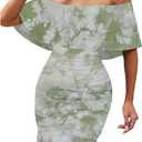 PinkPatty Summer Mini Dress for Women Off Shoulder Ruffled Bodycon Dresses Short Beach Sundress (XL)