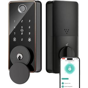Smart Deadbolt Lock, 5-in-1 Keyless Entry Door Lock App Control, Fingerprint Electronic Touchscreen Keypad, Auto Locking, IP54 Weatherproof, Easy Install Digital Deadbolt for Front Door