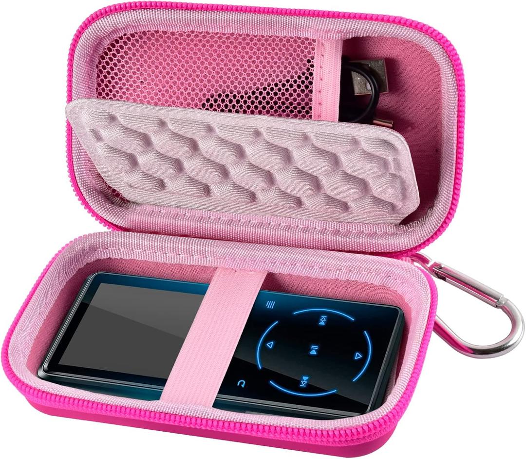MP3 & MP4 Player Case for SOULCKER/G.G.Martinsen/Grtdhx/iPod Nano/Sandisk Music Player/Sony NW-A45 and Other Music Players with Bluetooth. Fit for Earbuds, USB Cable, Memory Card - Rose Red