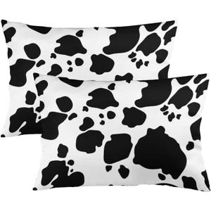 Satin Pillowcase for Hair and Skin 20x26 inch, Decorative Throw Pillows Covers for Car, Room Throw Pillow Cases for Boys Girls, Soft Breathable Pillowcases Envelope Enclosure, Cow Print
