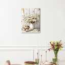 DEMCEAR Farmhouse Vintage Daisy Wall Art for Living Room, Rustic Retro Floral with Grey Brown Framed Canvas Wall Art for Bedroom Bathroom Office Home Decor, 16L x 12W Inches