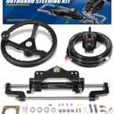 Camoo 200HP Boat Hydraulic Outboard Steering Kit with Steering Wheel, Helm Pump, Hydraulic Cylinder, 26ft High-Strength PU Hoses, Compatible with Most Single Outboard-Powered Boats
