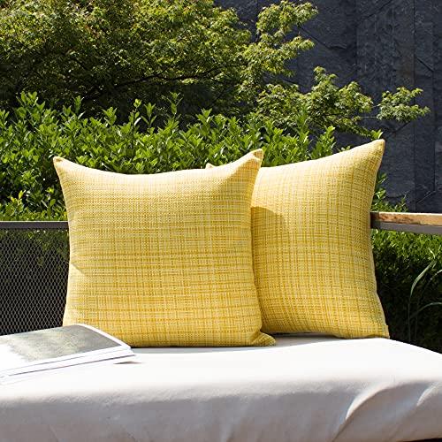 Kevin Textile Pack of 2 Decorative Outdoor Waterproof Throw Pillow Covers Stripe Square Pillowcases Modern Cushion Cases for Patio Couch Bench 18 x 18 Inch Yellow