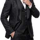 Hihawk Men's Floral Suit Set, 3 Piece Paisley Slim Fit, Jacket Vest and Pants with Bow Tie for Wedding Dinner Prom Party XXL