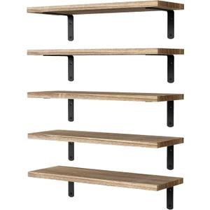 Floating Shelves, 5 Sets Wall Shelves, Wood Floating Shelves for Bedroom Wall Dcor, Wall Mounted Floating Bathroom Shelf for Storage, Floating Book Shelf, Living Room  Rustic Brown