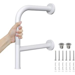 Bathtub Safety Rail with Double Grip, Munzong 16 Inch F-Shape Anti-Slip Shower Grab Bar for Seniors Handicap, Heavy Duty 300lb Support Wall Mounted Bathtub Handle, Standing Balance Aid for Elderly