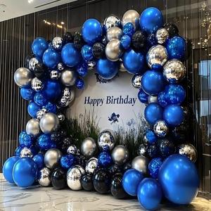 Black Blue Balloon Garland, Double Stuffed Navy Royal Blue Black Metallic Silver Foil Balloon Arch Kit for Birthday Graduation Baby Shower Anniversary Graduation Father's Day Party Decorations