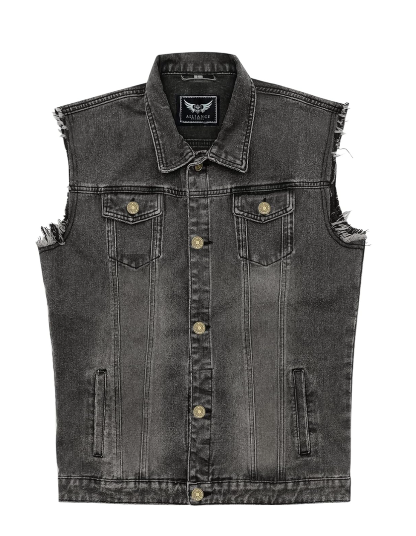 Denim Vest Jacket for Men Fashion Stretchy Trucker Sleeveless Jean Outerwear L