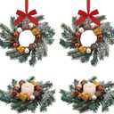 Brown 4 Pcs 9" Mini Christmas Wreaths for Kitchen Cabinet Small Christmas Table Centerpieces Mini Candle Ring Hanging Garland Wreaths for Xmas Front Door Kitchen Cabinet Window Table Decor