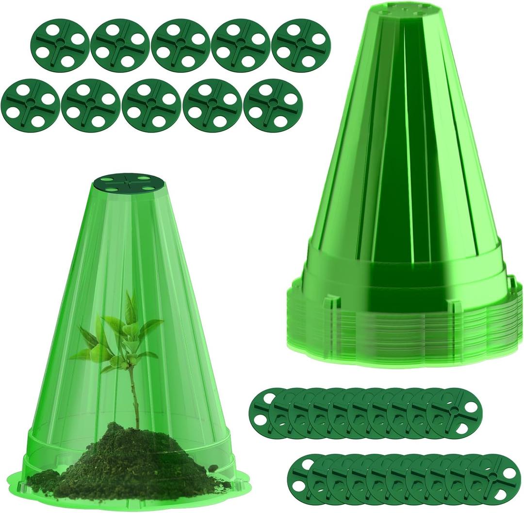 Garden Cloches for Plants, 30 Pack Garden Cloche with Rotary Vent, Reusable Bell Plant Covers, Plant Cloche Protectors from Animals Snails Birds Chickens, 7.9" H X 6.7" D (Green)