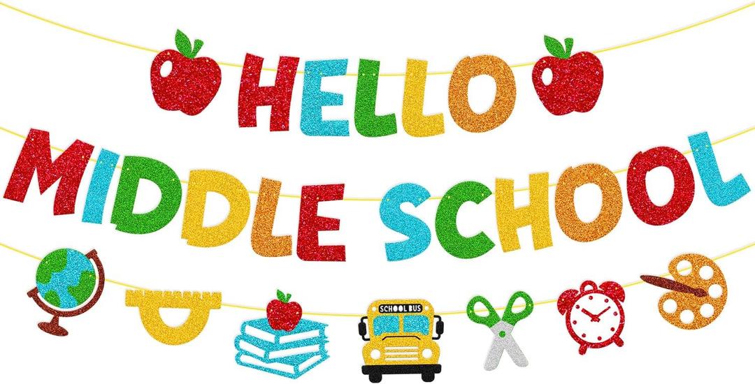 Hello Middle School Banner Watch out Middle School Here I Come Banner First Day of 6th Grade Backdrop Welcome Back to Sixth Grade School Bulletin Board Decor