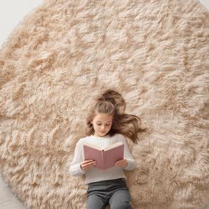 OLANLY Beige Round Rugs for Bedroom - Machine Washable, 8 ft Circle Area Rugs for Living Room, Soft and Fluffy Shaggy Carpet for Teen Girls and Boys, Nursery Rooms, Dorms, Home Decor Aesthetic