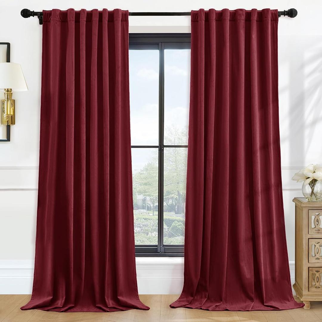 P Pothuiny Blackout Velvet Curtains 84 Inches Long, 2 Panels Burgundy Velvet Drapes Rod Pocket Back Tab Design Window Thermal Insulated Curtains for Living Dining Room, Bedroom (W52 xL84)