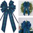 AIMUDI Christmas Tree Bows 10×20'' Navy Blue Green Plaid Bows for Gift Wrapping Wreath Bows with Wire Edge Premade Gift Bows for Craft Present Fireplace Holiday Christmas Decorations, 2 PCs