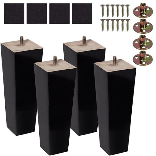BARIEN 8 inch Wood Furniture Legs - Square Sofa Legs, Couch Leg - Brown Mid-Century Modern Replacement Legs for Armchair Recliner Coffee Table Dresser (Set 4, 8")