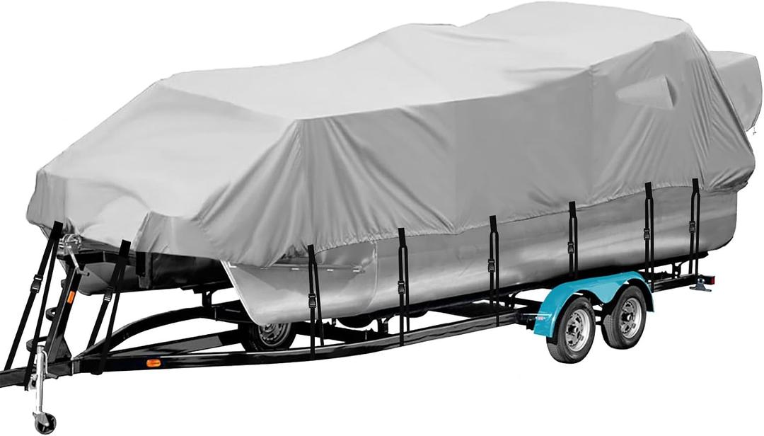 Pontoon Boat Cover 21-24 ft, Pontoon Cover with Motor Cover,Gray | 900D Waterproof Heavy Duty Pontoon Cover fit 21' 22' 23' 24'Pontoon Boat