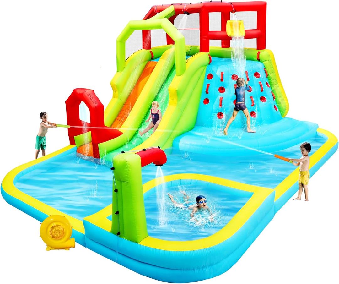 Inflatable Water Slide Park, Bouncy Castle with Deep Pool, 191 x 157.5 x 100 Inch, Jumping Castle with Air Blower