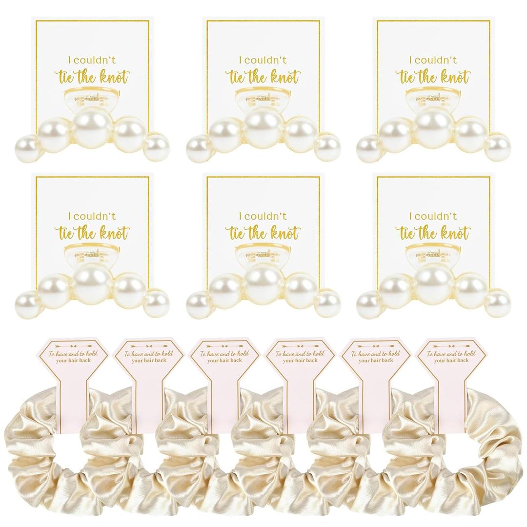 12 Pcs Bridesmaid Proposal Gifts Bridesmaid Pear Hair Claw Clips Hair Scrunchies Bridal Shower Gifts Bachelorette Party Wedding Favors Present Hair Accessories for Women(Golden Series)