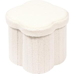 B FSOBEIIALEO Storage Ottoman Cube, Flowers Shaped Ottomans with Storage Foot Stool Footrest for Living Room, Boucle Ottoman Seat for Dorm Room, Faux Teddy Fur, White 12.6" x 12.6" x 12.6"