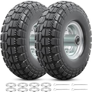 4.10/3.50-4 Tires and Wheels, Replacement Pneumatic Tire10-Inch Wheel with 5/8" Bearings Compatible with Hand Truck, Wheelbarrow, Wagon, Gorilla Carts Tires(Silver, 2PCS) P-096