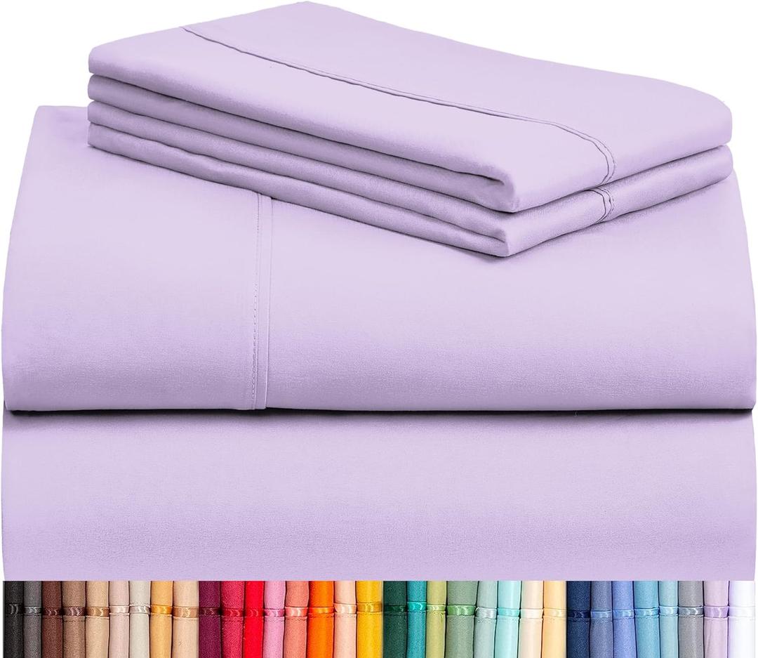 LuxClub 4 PC Full Sheet Set, Deep Pockets Wrinkle Free Cooling Bed Sheets Hotel Bedding for Women, Men, Kids & Teens, Includes 1 Fitted Sheet, 1 Flat Sheet and 2 Pillowcases-Soft Lavender