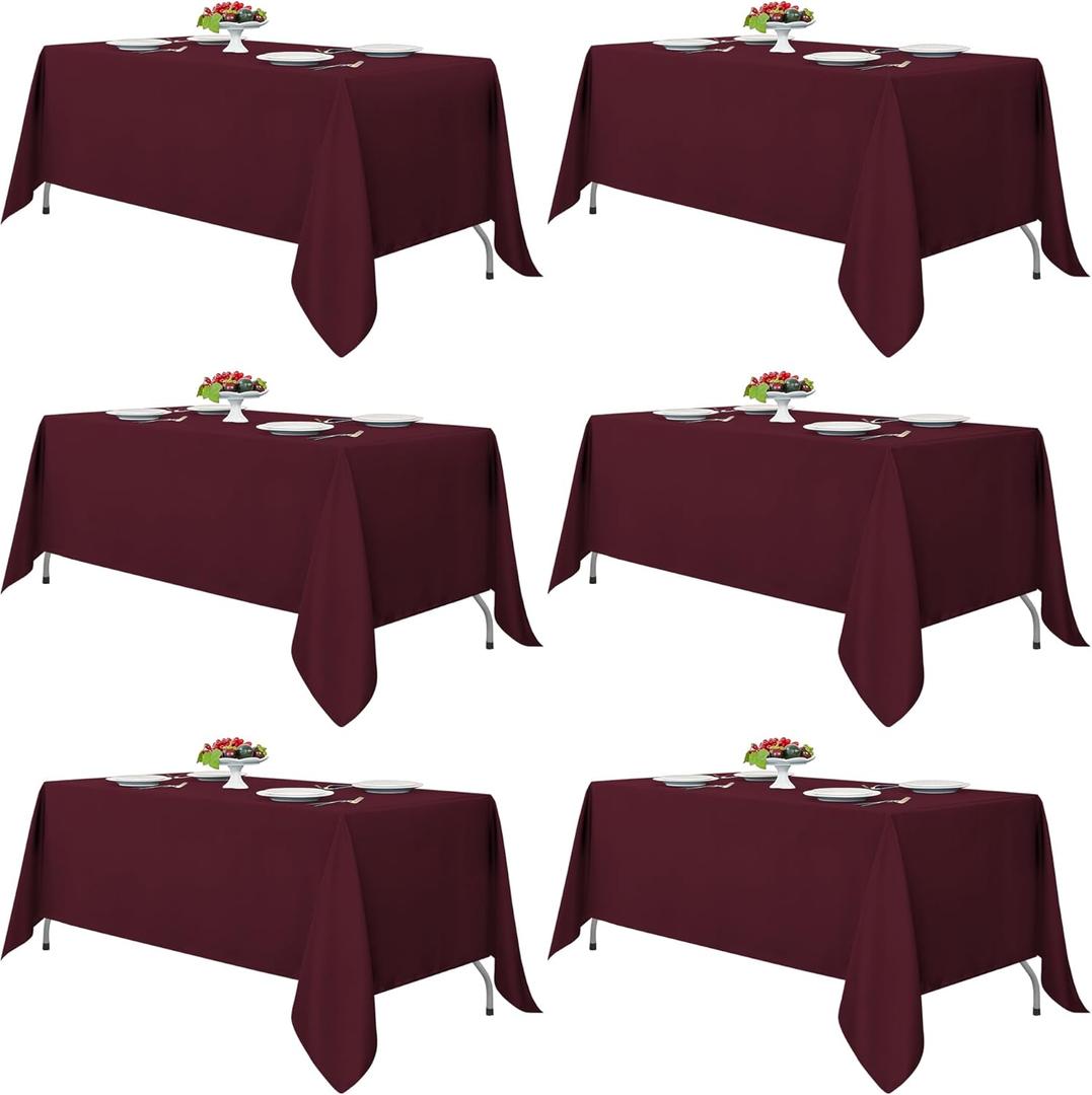Fitable Burgundy Tablecloths for 6-8 Foot Tables, 6 Pack - 70 x 120 Inches - Reusable and Washable Table Clothes, Polyester Fabric Table Covers for Wedding, Party, Banquet
