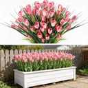 XunYee 100 Pcs Artificial Tulips Fake Flowers Bulk Plastic Faux Tulip Stems 16 Inches Spring Flowers for Outdoor Garden Indoor Home Wedding Mother Day Office Table Centerpieces Vase Decor (Pink)