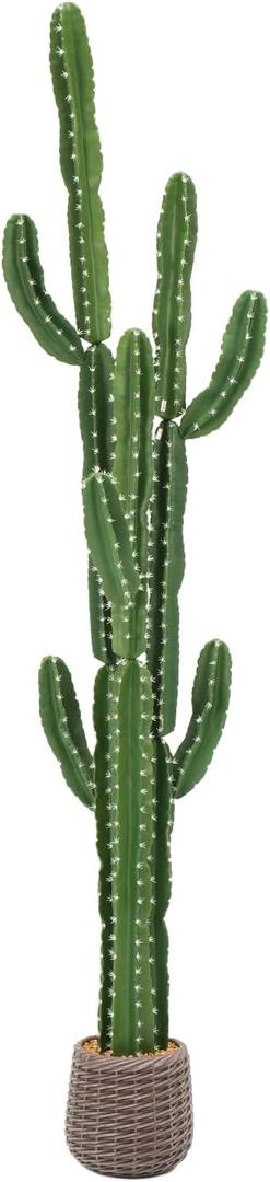 UV-Resistant Artificial Fake Cactus Plants 7ft – Tall Fake Cacti Outdoor Tree with Brown Decorative Planter – Large Faux Tropical Cactus for Indoor & Outdoor Home, Office, or Garden Decor