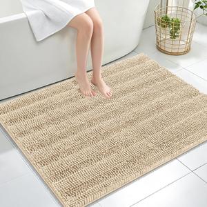 OLANLY Thick Large Bathroom Rugs 40x32, Extra Soft Absorbent Chenille Striped Bath Rugs, Rubber Backing, Machine Wash Dry, Bath Mats for Bathroom Floor, Tub and Shower, Home Decor Accessories, Beige
