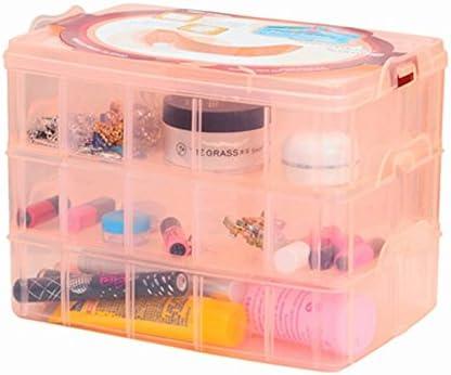 Kamay's 3-Tier Transparent Stackable Adjustable Compartment Slot Plastic Craft Storage Box Organizer Snap-Lock Tray Container 3 Sizes 4 Candy Colors (Large 30 Compartment, Orange)