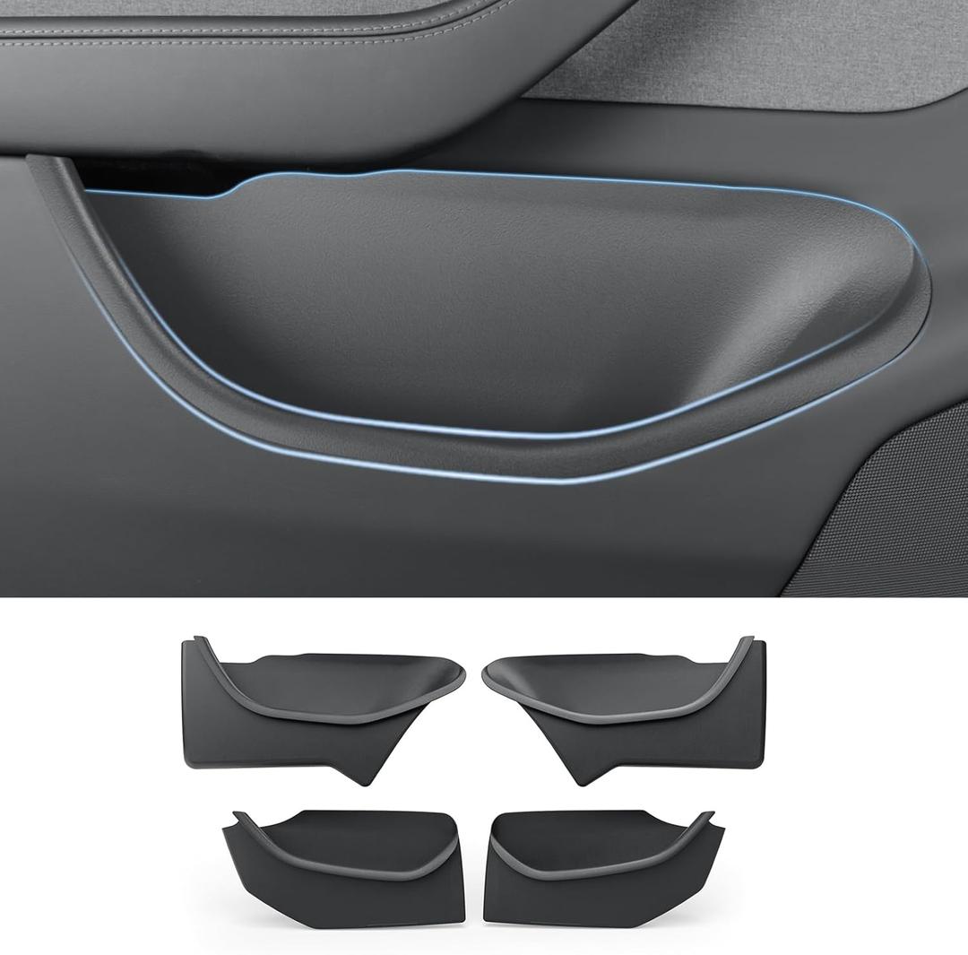 LUCKEASY 4PCS Door Side Storage Box Full Arounding for Tesla Model Y Juniper 2025 2026 Front & Rear Door Pocket Inner Organizer Trays Full Cover for Model Y Juniper Accessories TPE Black