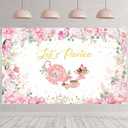 Tegeme Tea Party Backdrop Decorations, Pink Floral Tea Decor Banner, Let's Partea Photo Background for Baby Bridal Shower Birthday Party Supplies(6 x 3.6 ft,White)