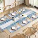 Emvency Navy Blue White Abstract Table Runner and Placemats Set of 6,Vintage Retro Painting Watercolor Modern Art Dining Decor for Daily Use(1 Table Runner 72 inches Long and 6 Placemats)