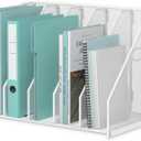 Desk File Organizer Metal Desk Magazine Folder Holder with 5 Vertical Compartments Rack File Organizer for Office, Home, School (White)